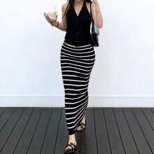 Chân váy mini ôm sát kẻ sọc đen trắng, kiểu dáng tối giản thời trang, thoải mái, ôm dáng gợi cảm cho mùa hè và mùa xuân. - màu đen - Xem 6