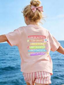 Tween Girls' Casual Funny Print Crew Neck Short Sleeve T-Shirt, Summer Top - Pink - View 4