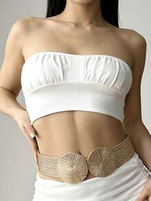 Women's Straw Belt With Elastic Waistband, Fashion Gifts, Nightclub/Party - 金色 - 查看 2