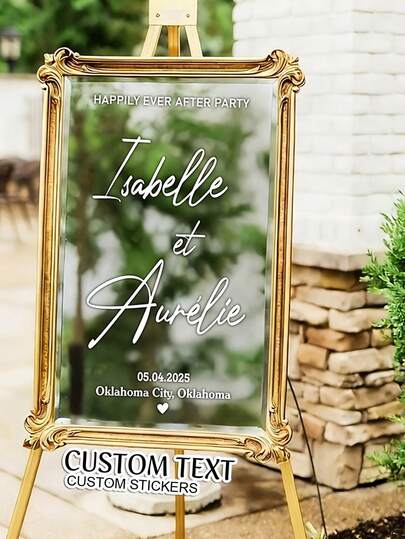 Customizable Wedding Stickers, Suitable For Bride And Groom Mirrors, With Customizable Name Welcome Signs. Features A Classic Matte Finish, Self-Adhesive, And Disposable. Perfect For Wedding Receptions, DIY Decorations, And Love-Themed Events. Rectangular Shape, Suitable For Glass Surfaces, Creating A Happy And Memorable Wedding Party.