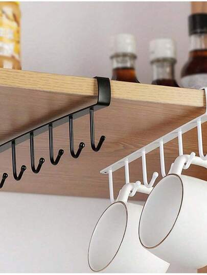1Pc Iron Seamless Nail-Free Hook Rack, Multi-Functional Storage Hanger Strip With 6 Hooks For Cabinet Pantry Closet Organization