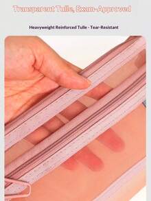 1pc Transparent Thick Mesh Double-Layer Pencil Case, Extra Large Capacity Easily Fits All Exam Stationery - Single Piece - View 11