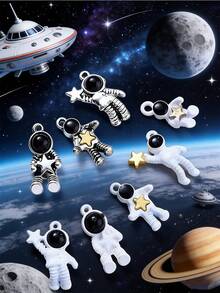 5/10/20/30/50/100/200 件多色宇航员、太空、星星、月亮主题珠宝吊坠，适合制作手链和项链配件 - 彩色 - 查看 2