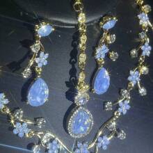 1 Set Luxury Elegant Earrings, Necklace, Headchain 4pcs Jewelry Set, Inlaid Artificial Gems, Suitable For Brides, Weddings, Banquets, Parties - Jewelry Set - View 5