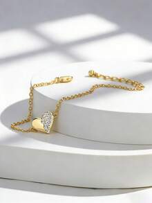 Charm-In 1 件心形手链，镶嵌璀璨锆石，优雅别致，适合女士日常或节日佩戴。 - 金黃色 - 查看 4