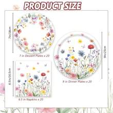 D60 PCS Wildflower Party Plies Flower Paper Plates And Napkins Spring Floral Theme Decoration Tableware For Birthday Baby Shower Wedding Picnic Afternoon Tea Garden Party Serve 20 Guests - 野花 - 查看 2
