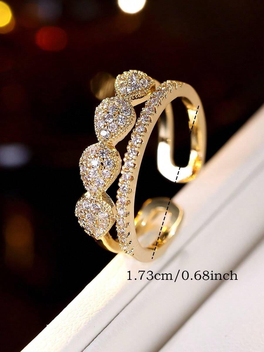 1 Stück modischer, kreativer offener Ring mit Wassertropfen-Zirkonia-Einlage, luxuriöser Hohlring, auffälliges Partyzubehör für Frauen - Ring - Übersicht 1
