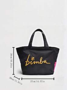 Large Lightweight Embroidered Tote Bag, Elegant Shoulder Bag - Black - View 3