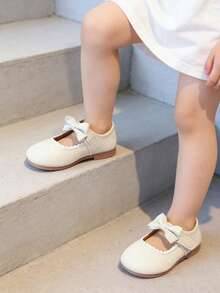 New Girls' Soft Bottom Non-Slip Flat Shoes, Minimalist Hollow Design Casual Princess Shoes - Beige - View 5
