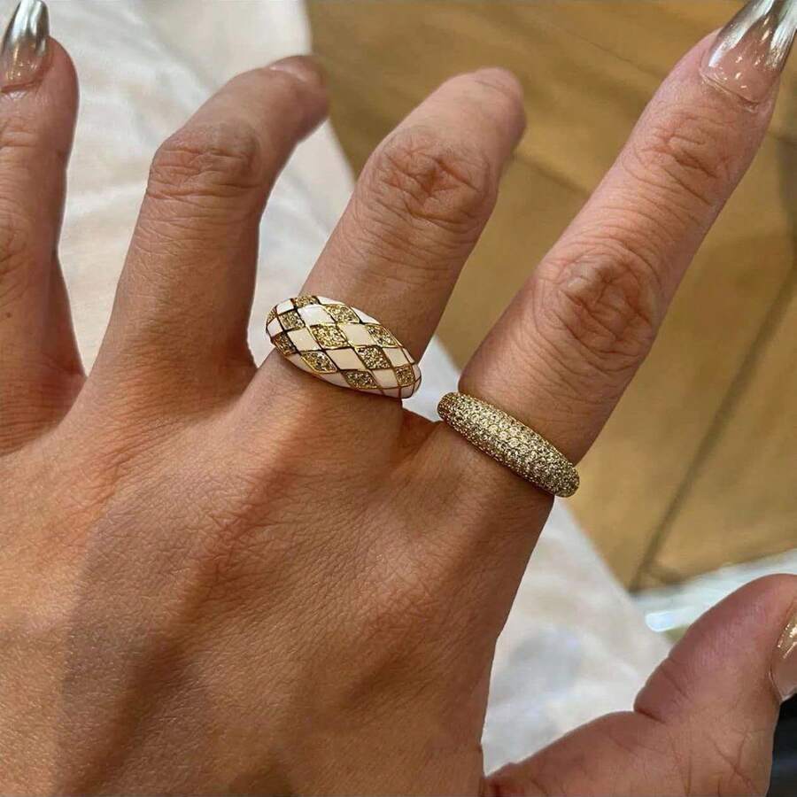 VKHK Bộ 2 chiếc nhẫn tráng men kiểu nhỏ giọt tinh tế, đính đá Zirconia lấp lánh, thích hợp cho nữ giới đeo hàng ngày và trong các dịp cưới hỏi, làm quà tặng. - bộ nhẫn - Xem 1