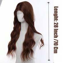 时尚大波浪卷洛丽塔长假发，全头合成假发，女士适用 - 棕色 - 查看 5