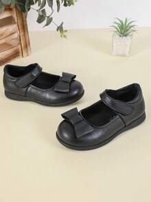 1 Pair Fashion Solid Color Bow Round Toe Hook And Loop Flat Shoes, Comfortable & Soft, Suitable For School, Commuting, All Seasons - Black - View 3