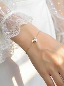 Charm-In 1 件心形手链，镶嵌璀璨锆石，优雅别致，适合女士日常或节日佩戴。 - 金黃色 - 查看 2