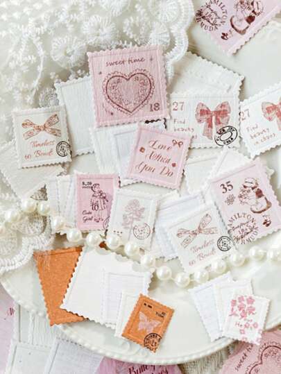 Vintage Embossed Floral Stamp Stickers, DIY Stationery Stickers, Cute & Creative Waterproof Candy Stickers For Scrapbooking, Bullet Journals, Notebooks, Crafts, Water Bottles, Guitars, Skateboards, Motorcycles, Luggage, Phones, Computers, Back To School, Winter, Thanksgiving, Christmas, Saudi National Day, Birthday, Holiday, New Year, Valentine's Day, Gifts For Boyfriend/Girlfriend, Adults