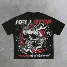 Men's Graphic 100% Cotton T-Shirt, Hell Star Letter Skull Print, Y2K Style, Soft And Comfortable, Short Sleeve Round Neck, Daily Wear, All-Season Wear - hình dạng - Xem 1