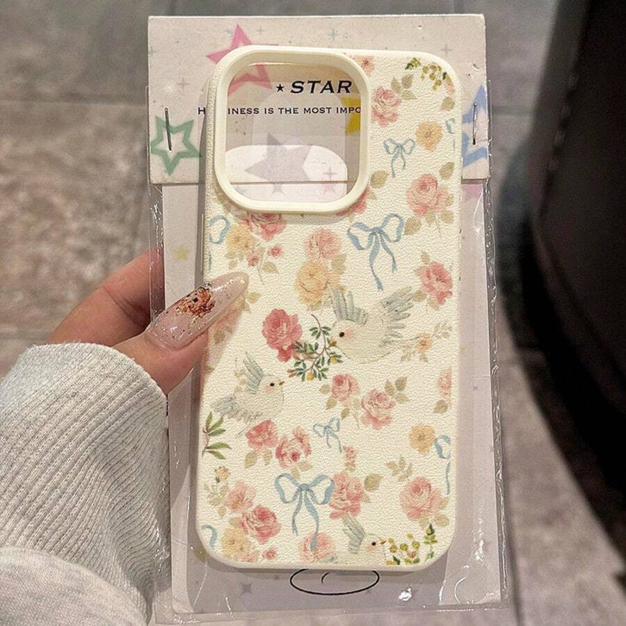 1 pieza Funda de teléfono suave y protectora con cobertura completa, antideslizante, de material TPU con diseño de pajarito blanco con lazo floral rosa, compatible con iPhone 17 Pro Max/17/16 Pro Max/15/13/12/11, S20 FE/A15/S24/A55, Note 11/Note 12/Note 13 Pro, versión internacional, no la versión nacional - Blanco - Ver 1