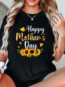 Funny Happy Mothers Day Cute Floral For Women Mom Grandma T-Shirt, Tops For Women, Vacation Outfits Woman, Summer Tops - Black - View 1