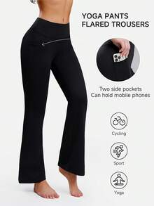 EBIOSVE Women's Flared Yoga Pants In Black | High-Waisted Tummy Control With Side Pockets | Lightweight & Stretchy For Spring & Fall - 3pcs(black) - 查看 2