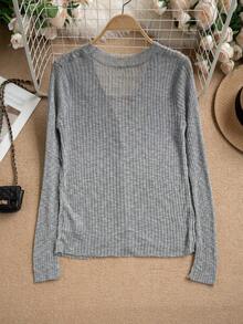 2026 Spring/Summer New Fashion Slim Fit V-Neck Grey Long Sleeve Knit Cardigan For Women - Grey - View 6