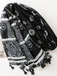1pc Women's Retro Versatile Elegant Cashew Flower Pattern Scarf With Tassels, Long Shawl For Travel, Daily Wear, Air-Conditioned Room, Versatile - Multicolor - View 4