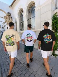 3pcs/Set Teen Boy Graphic Summer Short Sleeve T-Shirts, Street Style Combination, Soft & Comfortable Summer Tops, Casual Tees For Teenage Boys, Suitable For Weekend Outing/Daily Wear - Multicolor - View 6