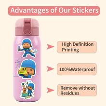 56PCS Pocoyo Decal Set, High-Quality Scrapbook Decals, Diary And Notebook Customization, Bumper And Skateboard Vinyl Decals, Water Bottle And Notebook Cartoon Adhesive Stickers, Helmet And Car Decal Collection, Mixed Cartoon Characters, Reusable, Irregularly Shaped Self-Adhesive Vinyl Decals - Multicolor - View 8