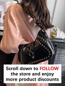 Túi đeo vai thời trang và đa năng, thiết kế độc đáo với điểm nhấn đinh tán màu trơn, dây đeo vai có thể điều chỉnh, túi đeo chéo thanh lịch và sành điệu, phù hợp cho chụp ảnh đường phố, dự tiệc, đi làm, dã ngoại, hẹn hò và mua sắm. - màu đen - Xem 2