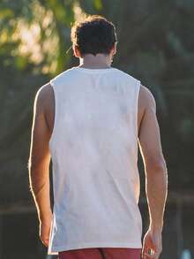 Men's Casual Eagle Print Round Neck Loose Tank Top, Summer - White - View 2