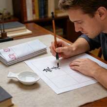 毛笔书法套装，笔墨纸砚盒套装，初学者学习四宝，毛笔书法工具全套 - 多色 - 查看 4