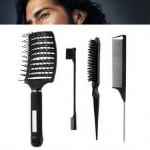 Comb And Brush Set; Pointed Tail Comb Double-Ended Eyebrow Brush; Makeup Brush; Hair Volumizing Large Bent Comb Ribbed Curling Comb Large Back Volumizing High Forehead Smoothing - Multicolor - View 6