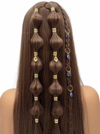 16pcs Hippie Style Devil's Eye Shape Pendant Dreadlock Braid Hair Rings And Hair Accessories Loc Hair Jewelry For Braids For Women And Girls