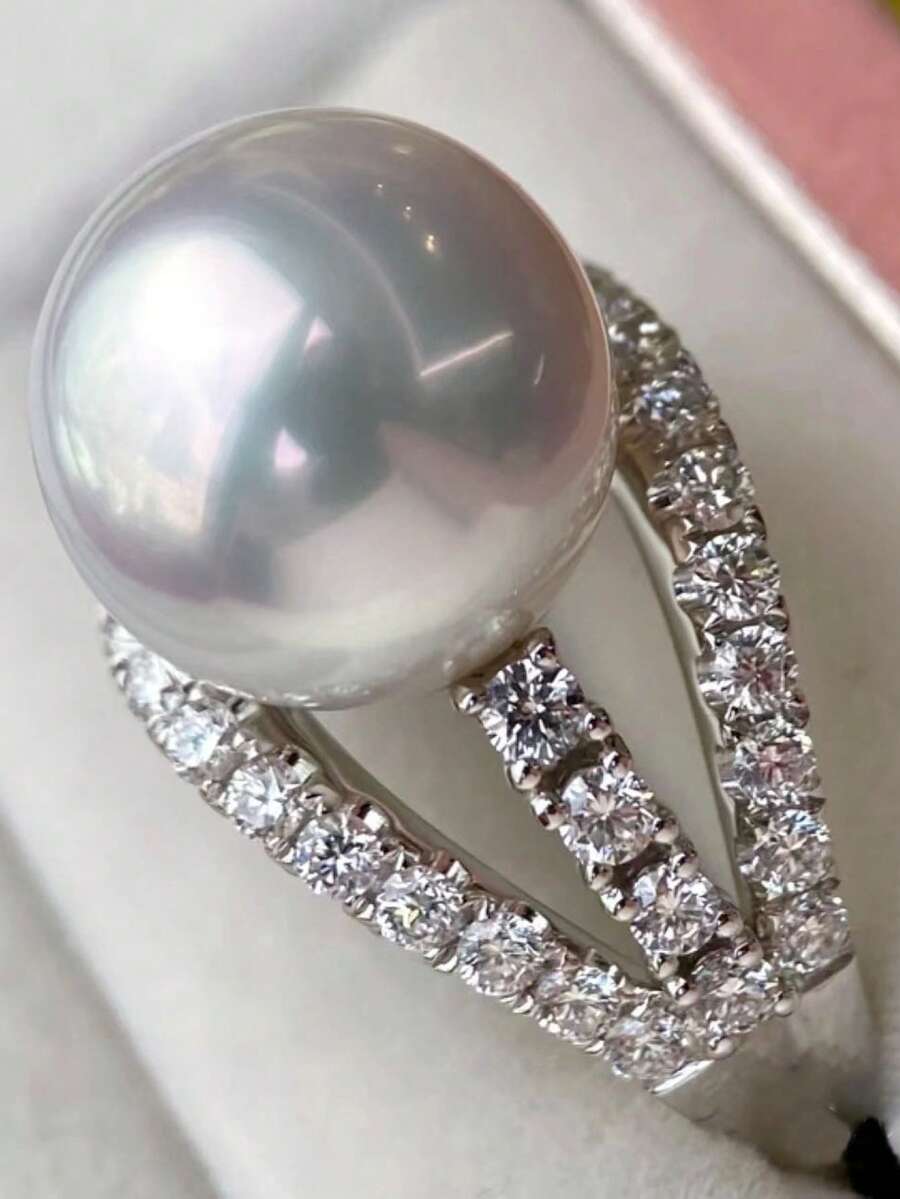 1 PC Elegant Cubic Zirconia & Faux Pearl Ring For Women For Valentine's Day Gift Wedding Anniversary Party Jewelry - 1# - View 1