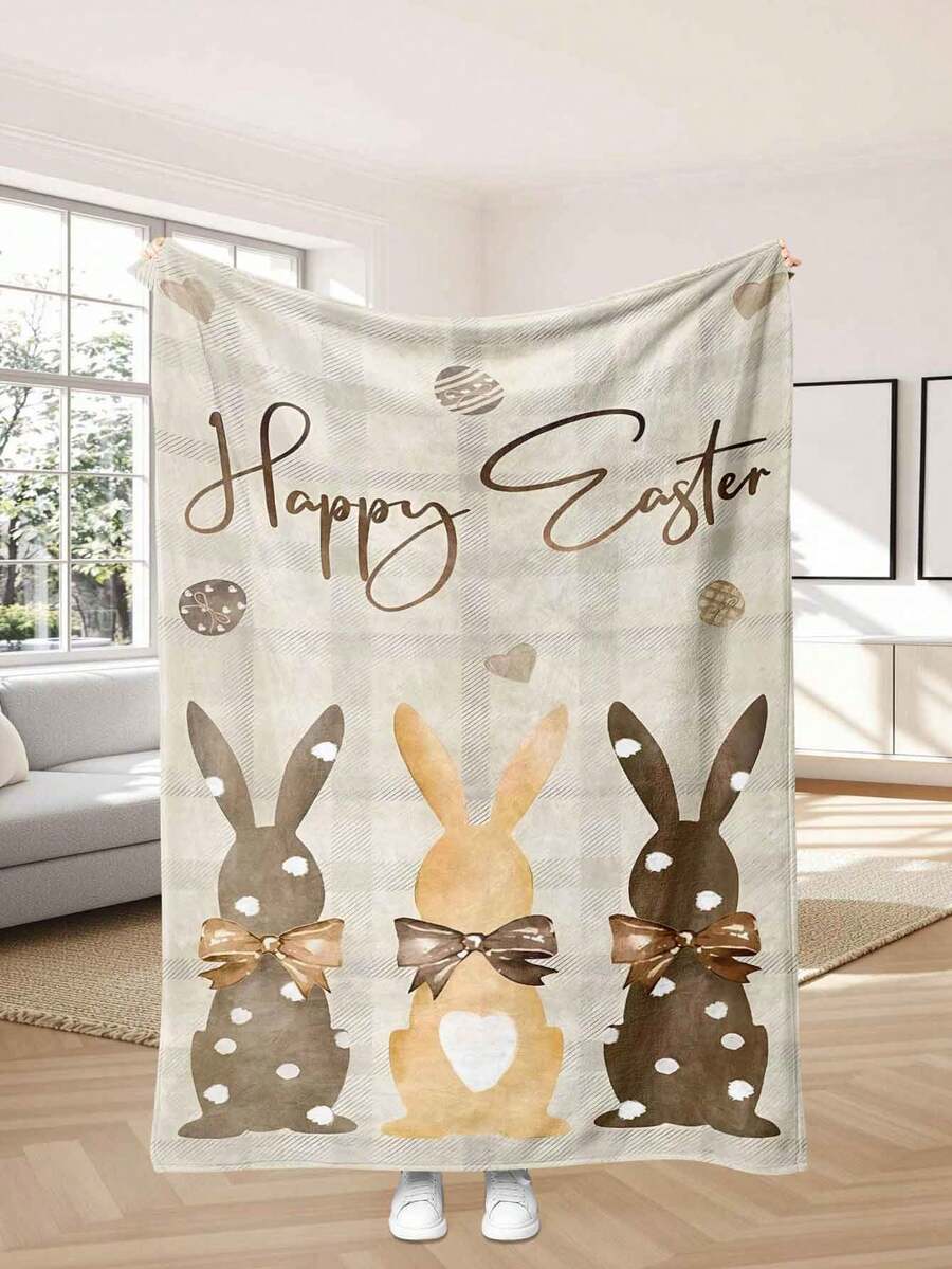 1 pătură de flanel cu imprimeu de iepuraș de Paște și ouă, pătură de somn pentru canapea în carouri vintage, decor de sărbători, material de flanel, potrivită pentru toate anotimpurile, decor de sărbători și alegere de cadou, se potrivește în sufragerie, dormitor, birou, camping, petrecere, pătură de somn | Pătură pentru canapea | Pătură pentru aer condiționat, disponibile în mai multe dimensiuni - Multicolor - Vizualizare 1