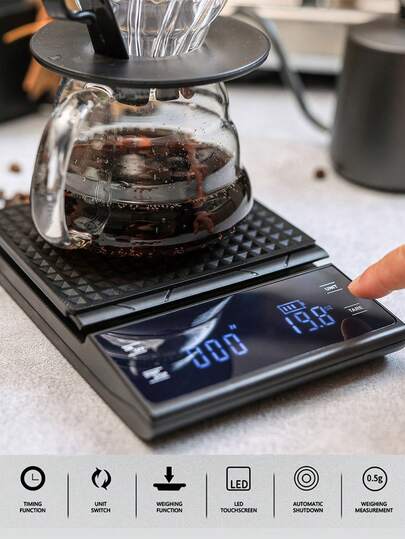  1 pieza Balanza electrónica de café de alta precisión - Capacidad de 3 kg, función de tara con un solo toque, adecuada para dieta saludable, gestión de alimentos, utensilios de cocina, diseño de moda, material reforzado de ABS, cambio rápido de unidades, funciona con batería (batería no incluida)