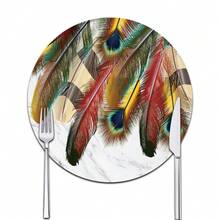 双面防滑PU隔热垫桌垫耐热餐垫饮料杯垫厨房餐具沥水垫可水洗桌面垫适用于节日用餐和厨房餐桌羽毛图案 - 白色 - 查看 30