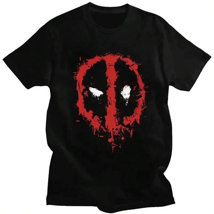 T-Shirts Kawaii Deadpool Splatter T Shirt Men Short Sleeved T-Shirt Casual Tee Cotton Slim Fit Tshirt Merch Hale Spring Summer - Black - View 1