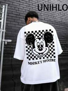 Disney UNIHLO Street Life Men's Casual Loose  Valentine's Day Love  Cartoon  Print Short Sleeve T-ShirtSummer - 白色 - 查看 2