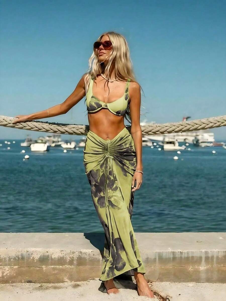 Bộ bikini maxi cổ yếm mới về mùa xuân/hè, kiểu dáng thanh lịch, thoải mái, gợi cảm, thích hợp cho kỳ nghỉ đi biển, dự tiệc, hẹn hò. - Nhiều màu - Xem 1