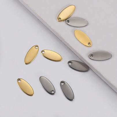 20pcs 304 Stainless Steel Oval Pendant 5x12mm Smooth Small Tag Charms Suitable For DIY Jewelry Accessories, Jewelry Making