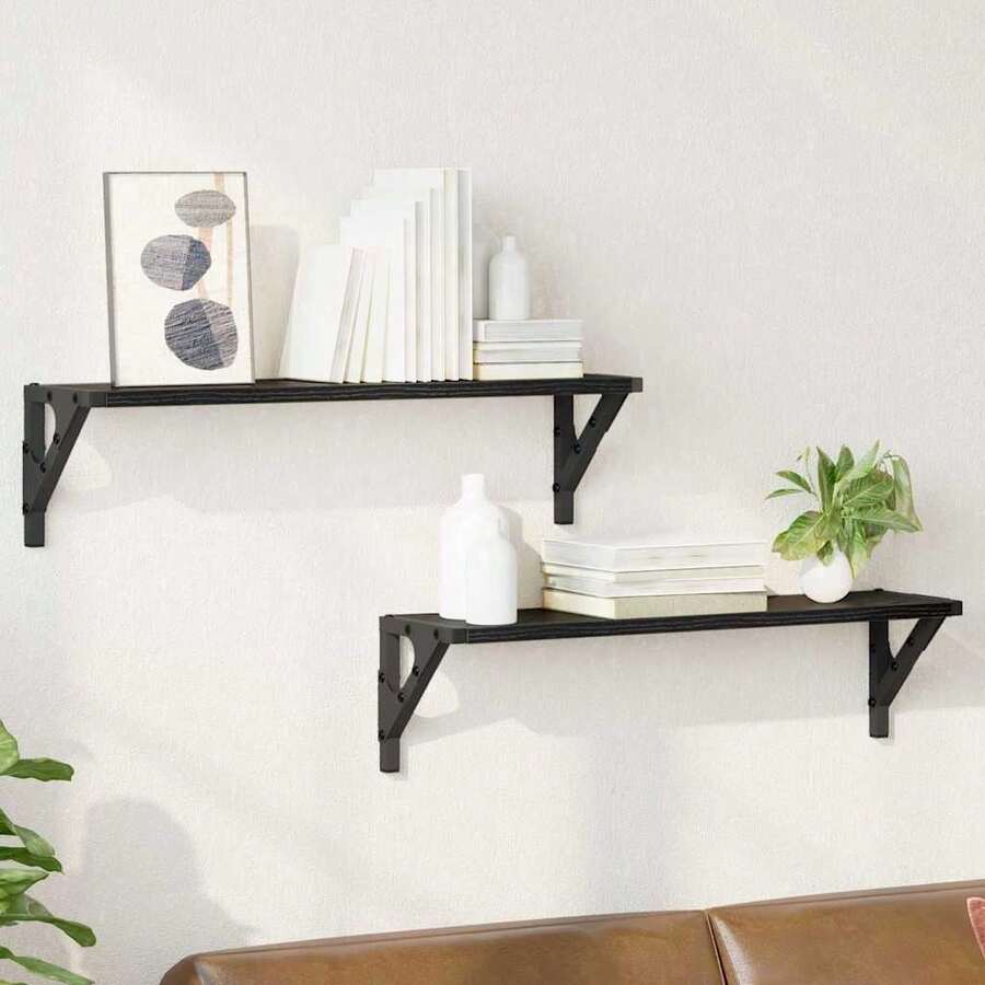 vidaXL Wandregale 2 pcs Schwarz Eichen-Optik 60 x 15 x 15,5 cm - Schwarz - Übersicht 1