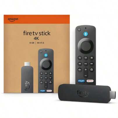  Amazon Fire TV Stick 4K Streaming Device, Includes Support For Wi-Fi 6, Dolby Vision/Atmos, 8 GB, Free & Live TV - Black