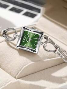 BIDEN 1 件女士手表，复古奢华银色手镯式手表，时尚简约优雅石英表，适合日常佩戴，女士礼物 - 綠色 - 查看 6