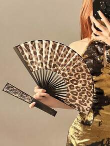 Elegant Leopard Print Folding Fan With Black Frame, Suitable For Party, Beach, Dance, Outdoor, Wedding, Daily Use, Lightweight And Portable For Women, Ideal Birthday Gift And Home Decor, Commencement, Congrats Grad, Portable Tools, Summer Essentials, Summer Portable - One Size - View 4
