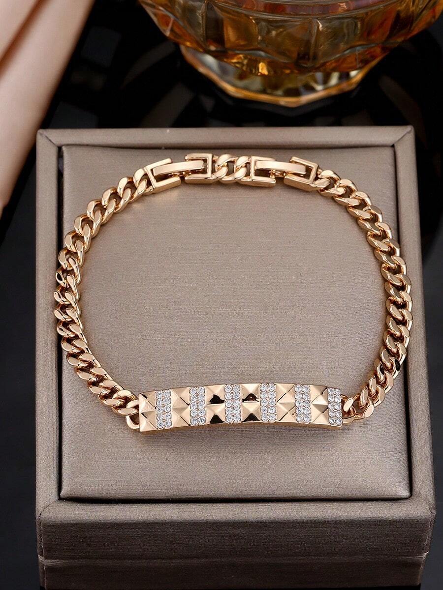 1pc Fashionable Minimalist Rhinestone Inlaid Cuban Link Bracelet, Luxury Feel, Versatile Delicate Jewelry Gift Or Personal Use - Bracelet - View 1