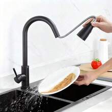 1pc Black Modern 304 Stainless Steel Multi-Function Faucet With Various Water Flow Modes, Practical Bathroom Sink, Balcony, Laundry, Toilet, Kitchen Sink, Retractable Faucet For Home, Restaurant, Hotel - Black - View 2