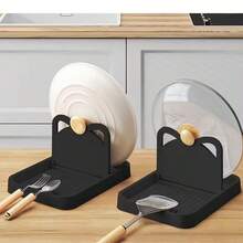 Soporte multifuncional para tapa de olla con forma de oreja de gato/Reposaespátulas/Soporte para tapa de olla/Accesorio de cocina, Estante plegable vertical para almacenamiento de cucharas y utensilios para mostrador o pared, Soporte resistente para tapa de olla, Organizador de mostrador, Estante para cubiertos, Herramienta de cocina - Multicolor - Ver 9
