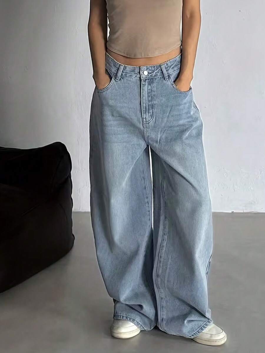 Teenagers' Fashionable Straight Leg Loose Fit Casual Jeans - Blue - View 1