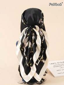 1pc Women's 90cm Floral Print Square Scarf/Bandana, Spring/Summer New Fashion Accessory Suitable Beach, Daily Life, Adding Style To Your Outfit, Fit Hair Decor, Headwrap, Headband, Hair Ties, Abaya Dress - White black - 查看 4