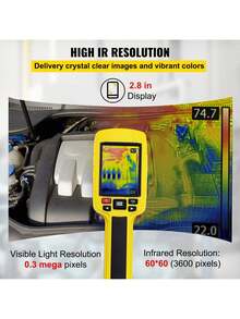 Thermal Imaging Camera, 60x60 (3600 Pixels) IR Resolution Infra-Red Camera With 2.8" Color Display Screen, Built-In SD Card And Li-Ion Battery, For HVAC, Electrical System Automatic Detect - Yellow - View 3
