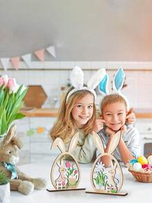 Bình hoa gỗ trang trí lễ Phục Sinh - Thỏ, Trứng và Chủ đề Hoa mùa xuân, Thích hợp trang trí nhà cửa trong nhà và trưng bày trên bàn ăn trong dịp lễ, Trang trí nhà theo phong cách nông trại (Cần tự lắp ráp), Trang trí lễ Phục Sinh, Đồ trang trí treo lễ Phục Sinh, Thỏ Phục Sinh, Trứng Phục Sinh, Trang trí mùa xuân - 1PC - Xem 5